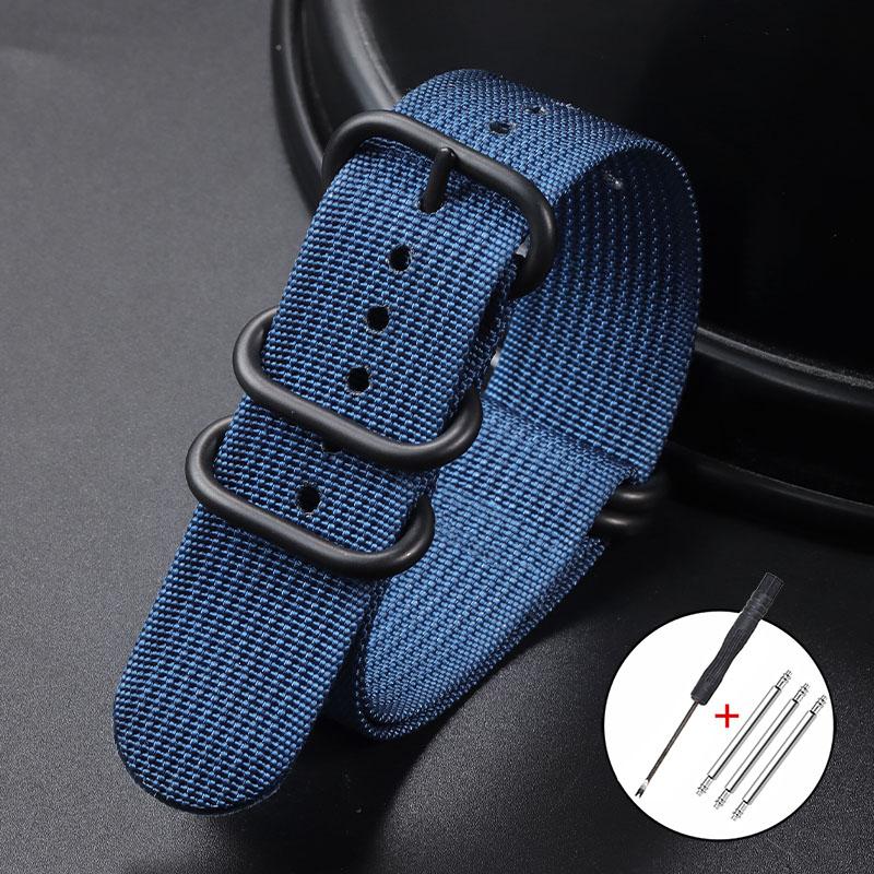 Ribbed Nylon Watchband Nylon Watch Strap 18mm 20mm 22mm 24mm Watchband for Seiko Military Loop Watch Band Black Buckle Bracelets
