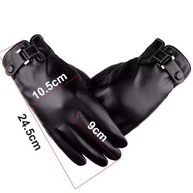 Winter Warm and Waterproof Leather Gloves Men's Cashmere Lining Windproof Outdoor Motorcycle Riding Touch Screen Thick Gloves