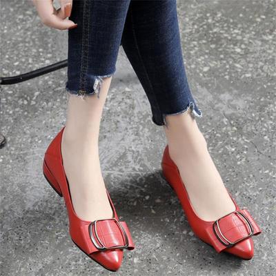 Summer Flat-soled Single Shoes Women's Soft Leather Low-heeled Small Leather Shoes Light Mouth Thick Heel Pointed New Fashion Versatile Work Shoes Wom