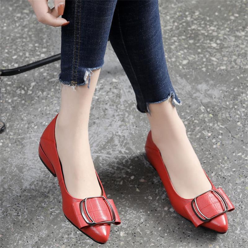 Summer flat-soled single shoes women's soft leather low-heeled small leather shoes light mouth thick heel pointed new fashion versatile work shoes wom