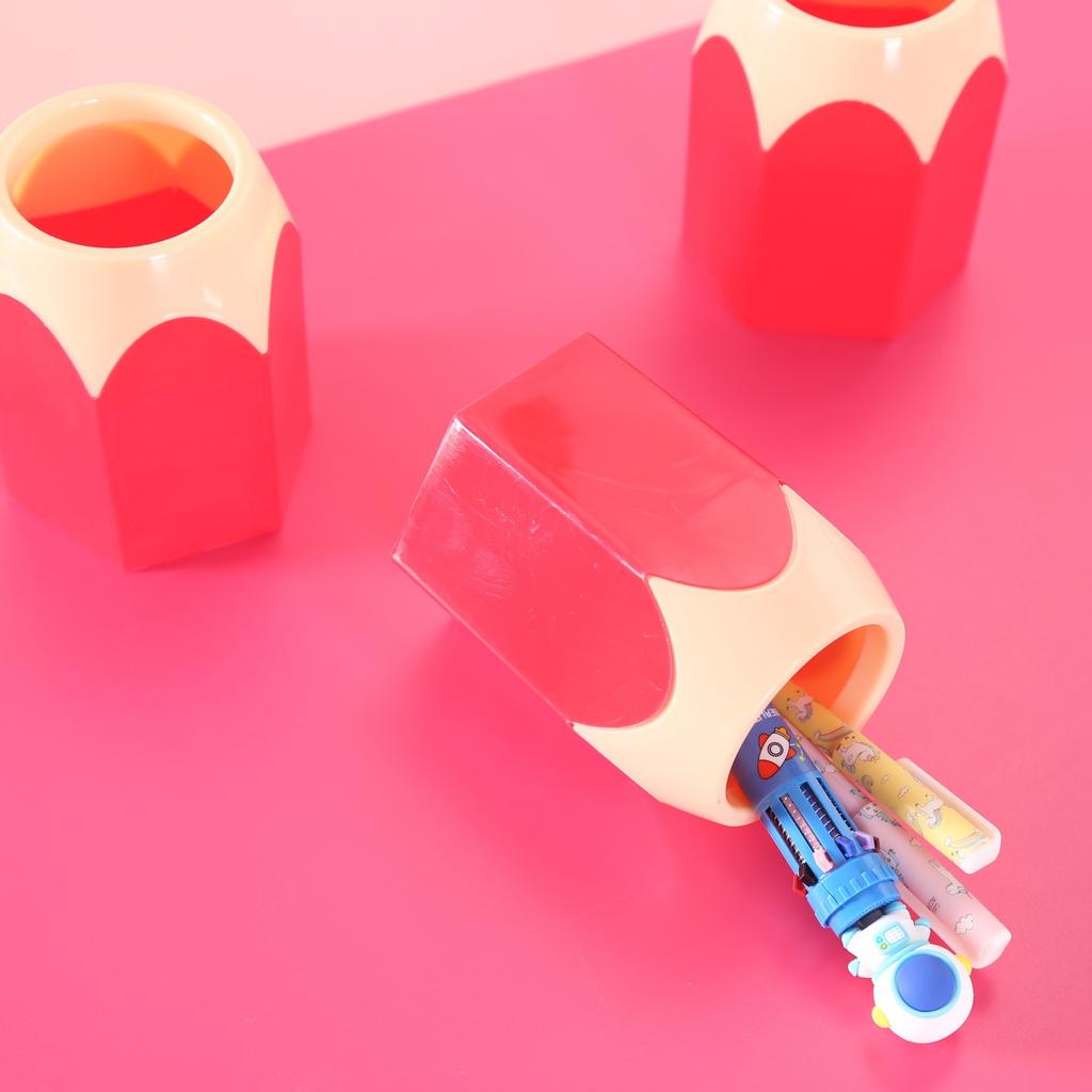 Minimalist Pencil-Shaped Stationery Storage Container for The Back-To-School Season, a Colorful Plastic Pen Holder for Students' Desks, Sold Individua