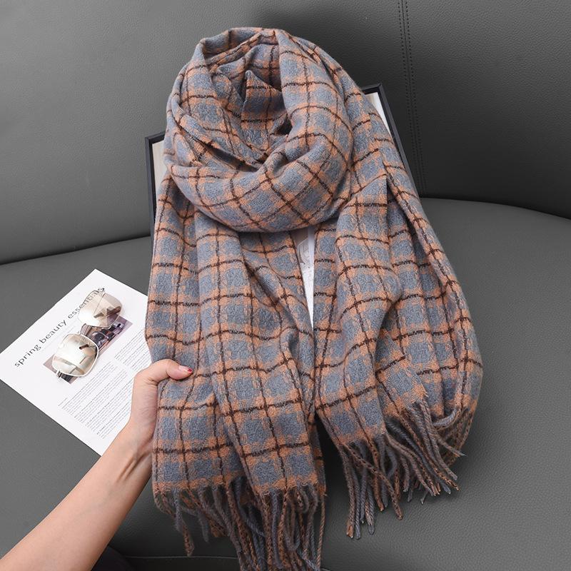 Diamond Pattern Plaid Scarf Female Student Shawl Dual-Purpose Thermal Scarf Male Trend