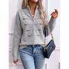 Womens Knit Cardigan Fall Winter Stand Collar Double Zip Sweater Coat Solid Color Loose Fit