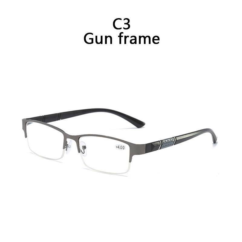 Men'S Square Alloy Anti Blue Light Reading Spring Hinge Glasses Metal Male Blue Ray Blocking Hyperopia Eyeglasses