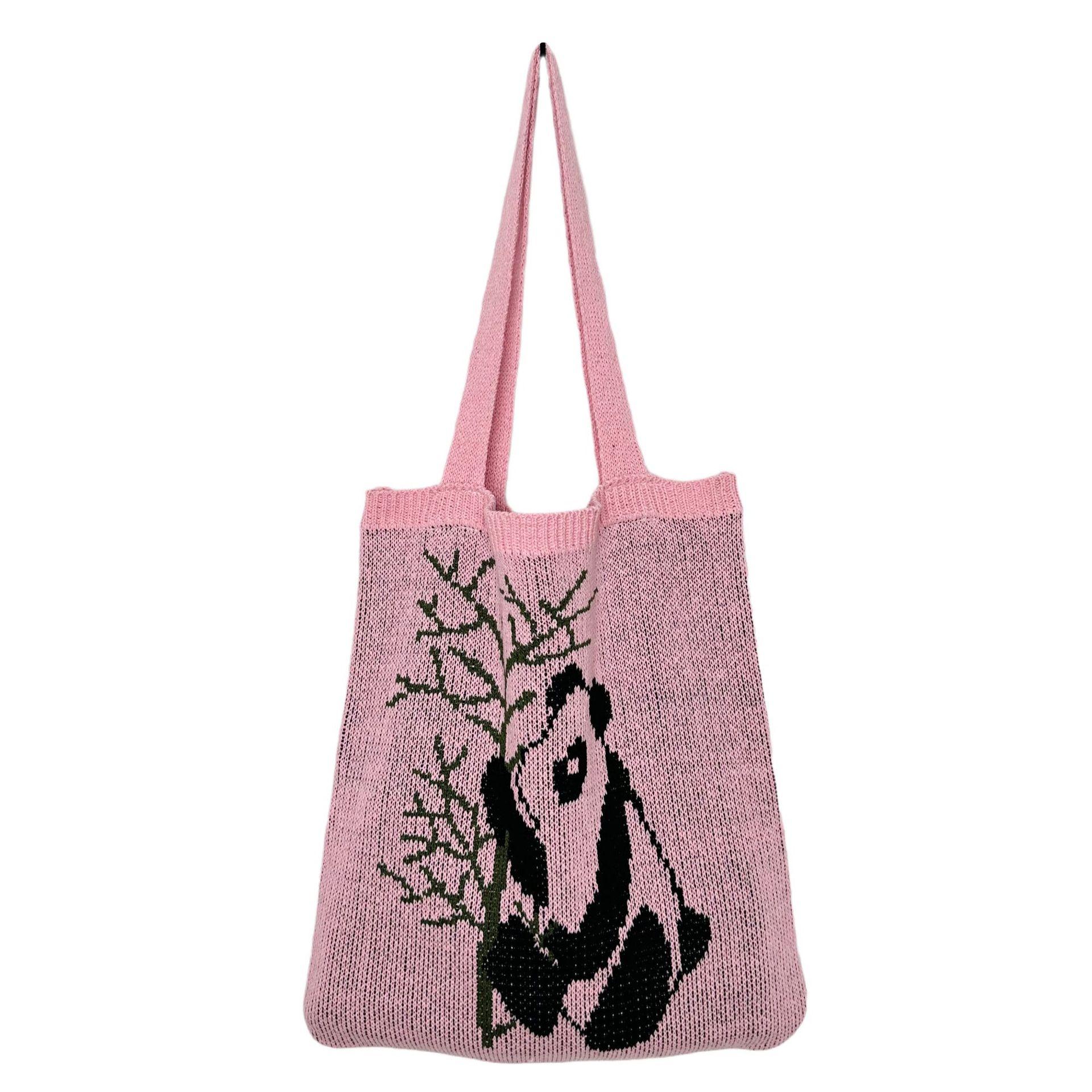 Модная вязаная сумка через плечо с пандой простые шерстяные плетеные сумки для женщин повседневные вязаные сумки-тоут сумки для покупок большой вместимости 2583₽