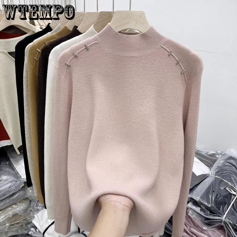 Autumn and Winter Half-high Collar Ribbed Knitted Shirt for Women with An Inner Layer Design Versatile Sweater Shirt