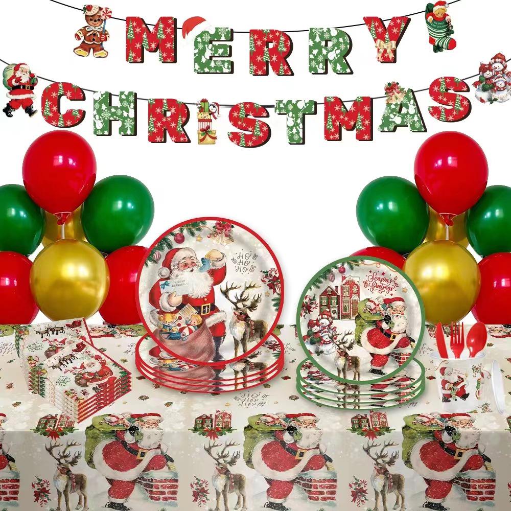 Holiday Party Set: Santa Claus Plates, Napkins, Cups & Flags