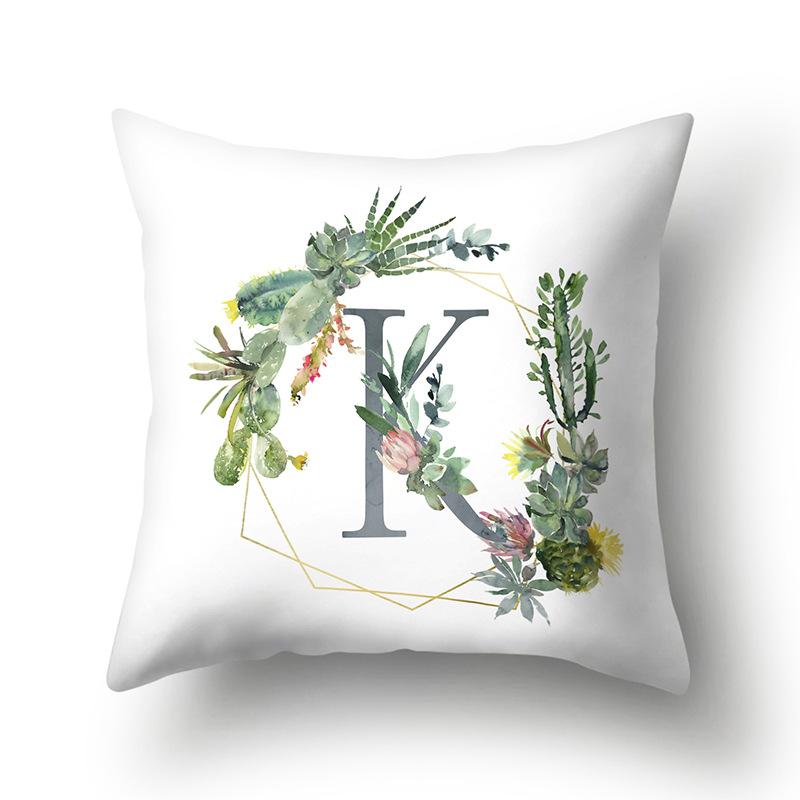 Polyester Pillowcase Home Green Succulent Pillowcase 26 English Letters Cushion Cover Car Cushion Cover