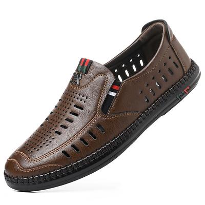 Fashion2024 Summer Men's Soft Leather Casual Shoes Hollowed Out Breathable Leather Sandals Male Fashion Casual Designer Shoes Man