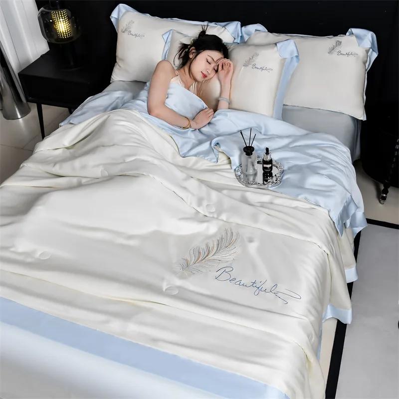 embroidery washed Tencel summer quilt 3-piece set four-piece set embroidered ice silk summer cool quilt air conditioner quilt