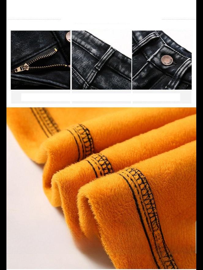 Men's Slim Fit Korean Style Velvet Lined Skinny Jeans for Fall