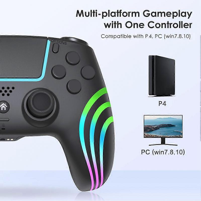 Bezdrátový Bluetooth ovladač s duální vibrací, gamepad, ovladač herní konzole pro ovladač PS4, joystick, světelná rukojeť(Bílý)
