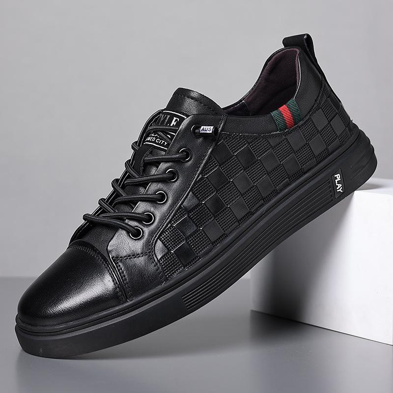 

Весенние новые мужские повседневные кроссовки из коровьей кожи с верхним слоем, спортивная обувь из натуральной кожи, модная мужская обувь в клетку 38