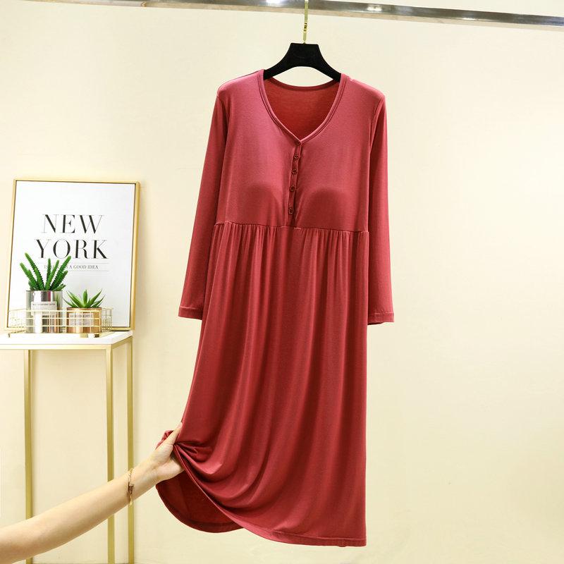 Women's Modal Long Sleeve Swing Dress with Chest Pads - Plus Size Casual for Spring, Summer, Autumn