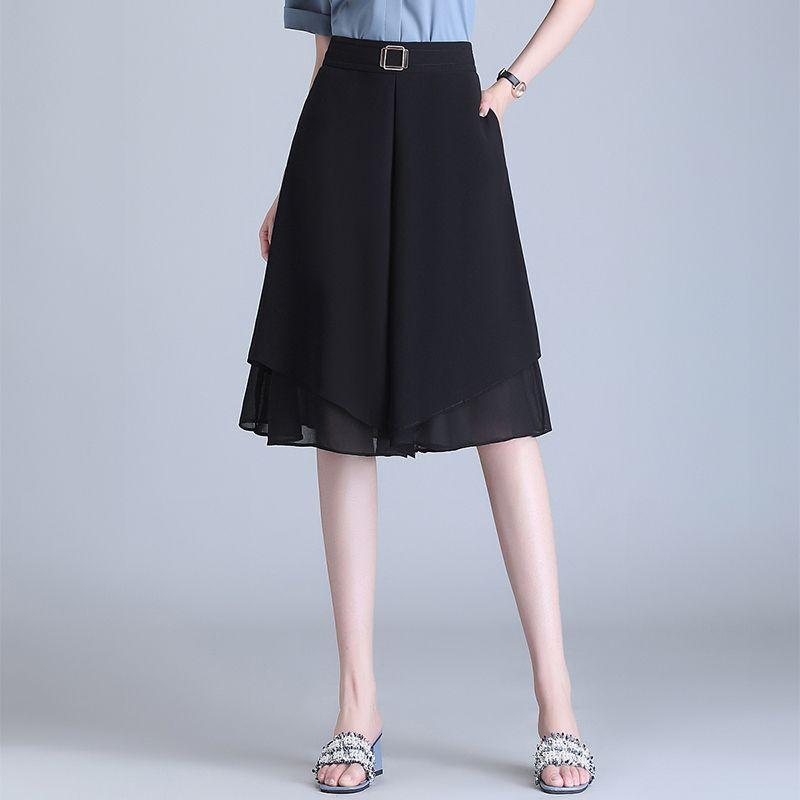 Summer Chiffon Palazzo Pants Women Loose Flowy Casual Wide Leg Cropped Pants Thin Double Layer