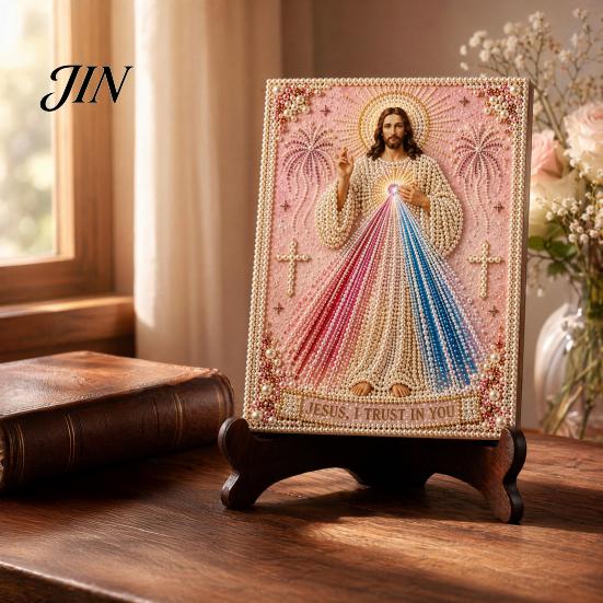 3D Pearl Texture Art Mary Painting Kit, Divine Mercy Jesus Holy Religious Beginner Kit Faux DIY Craft Set for Adults Beginners Christian Wall Decor