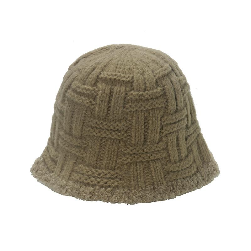 Japanese Niche Literature and Art Trend Simple Wool Hat Women Winter Warm Knitted Hat Plaid Bucket Hat Bucket Hat Women