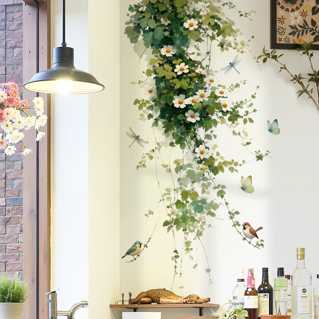 Vine Flowers Wall Sticker Removable Self-Adhesive for Door Bedroom Background Wall Floral Home Decor Art