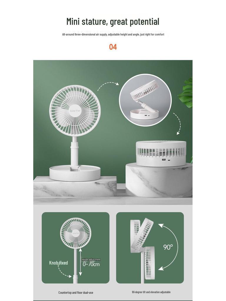 Hui Xiang Solar-Powered Silent Retractable Fan: Multifunctional, Foldable Model