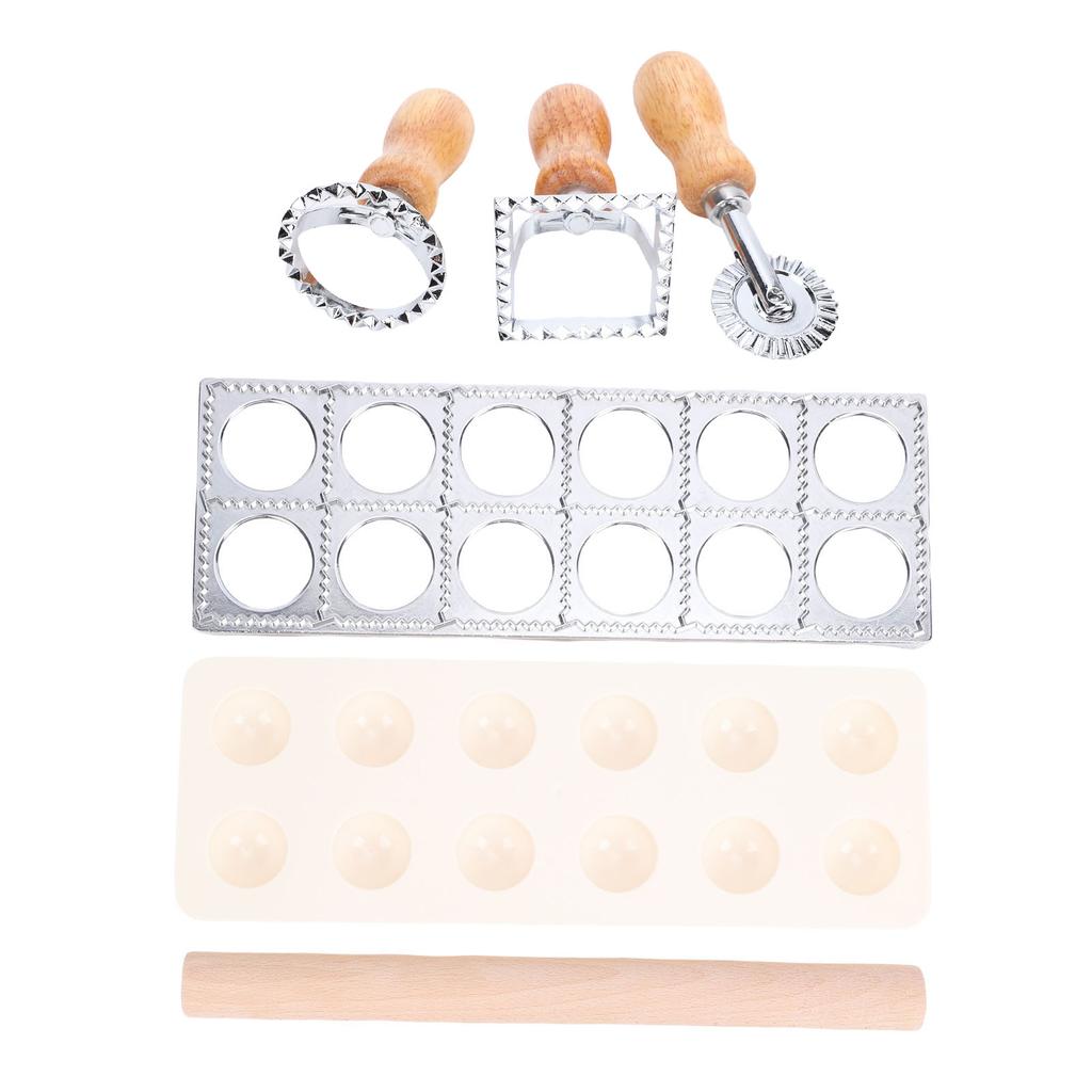 Pasta Making Tools Kit 12 Hole Ravioli Stamp Maker Pasta Cutter Wood Pasta Rolling Pin for Kitchen