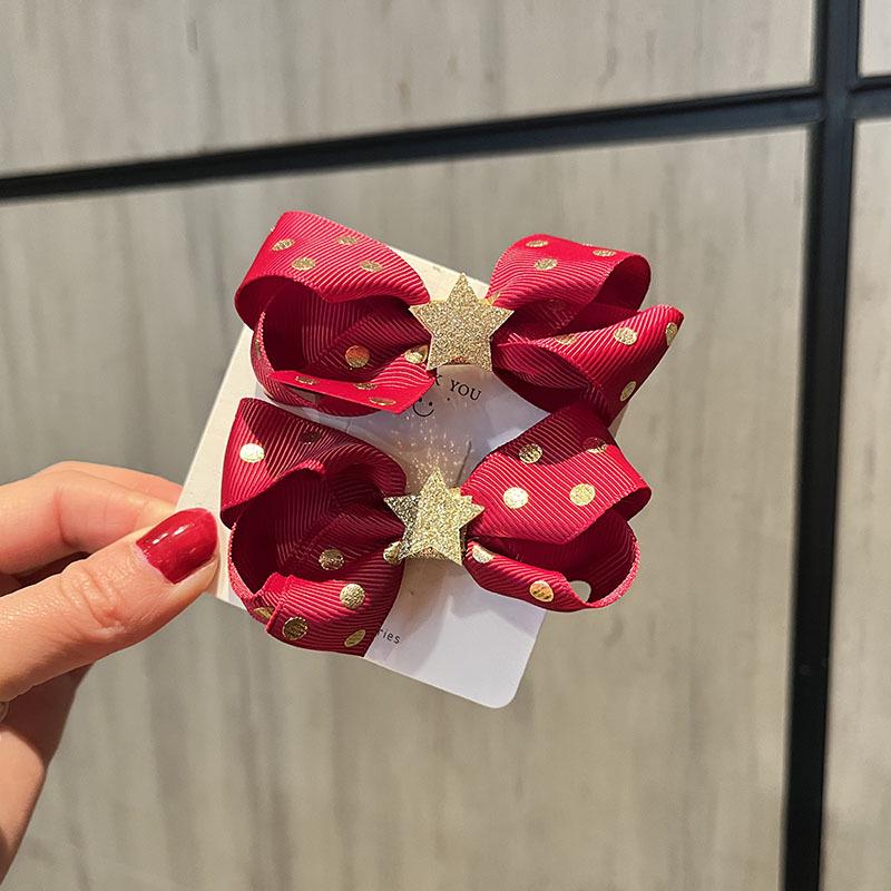 Red New Year Pearl Tassel Pompon Hair Clips for Children - Hanfu Style
