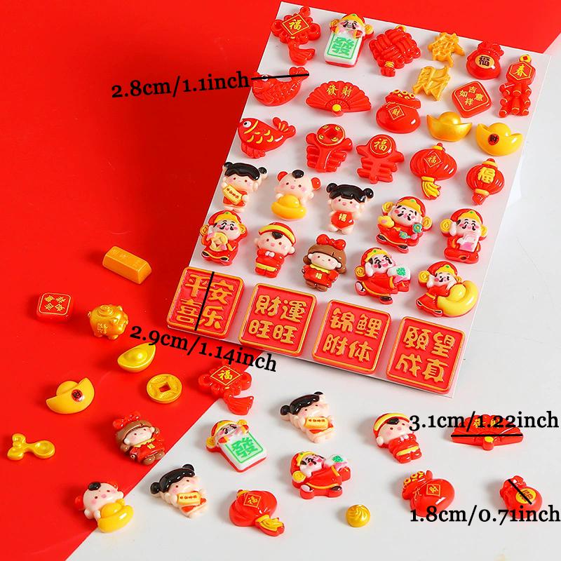 WTEMPO Mini Cute New Year Resin Accessories for DIY Crafts Hair Accessories Nail Art Refrigerator Magnet Decorations Phone Case Making Accessories