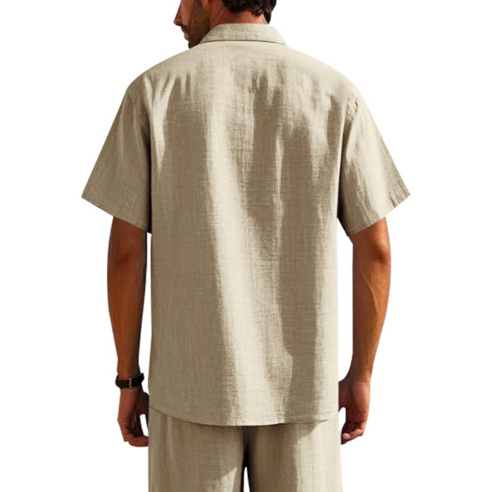 Cotton Linen Hot Sale Men Short-Sleeved Shirts Summer Solid Color Lapel Collar Casual Beach Style Plus Size Male Shirts S-5XL