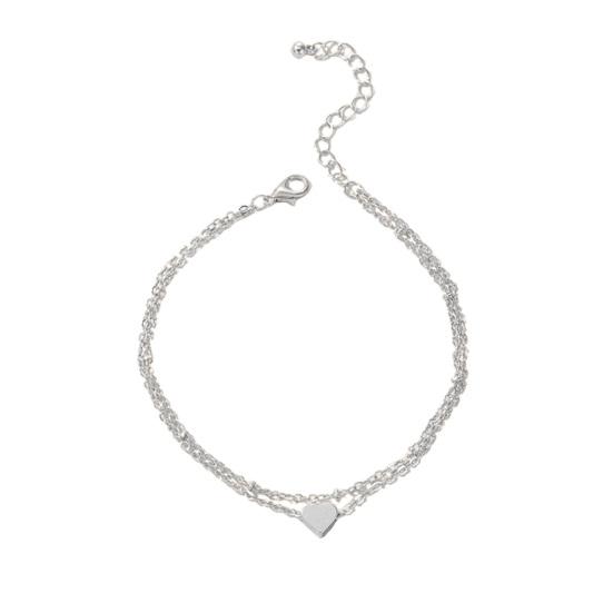 Double Layered Women Anklet Heart Pendant Adjustable Elegant Chain Anklet Foot Jewelry