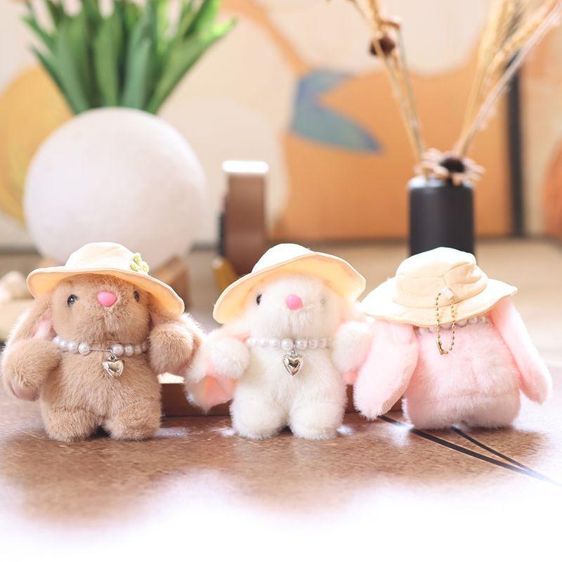 Cute Cartoon Bunny Plush Keychain Sweet Stuffed Rabbit Doll Keyring Bag Pendant Backpack Hanging Deocration Girl Gifts