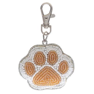 AND PACKABLE Beaded Key Ring, Approx. 5.8 X 5cm, Handmade-Style Cat Charm, Cat Paw Design, 69211