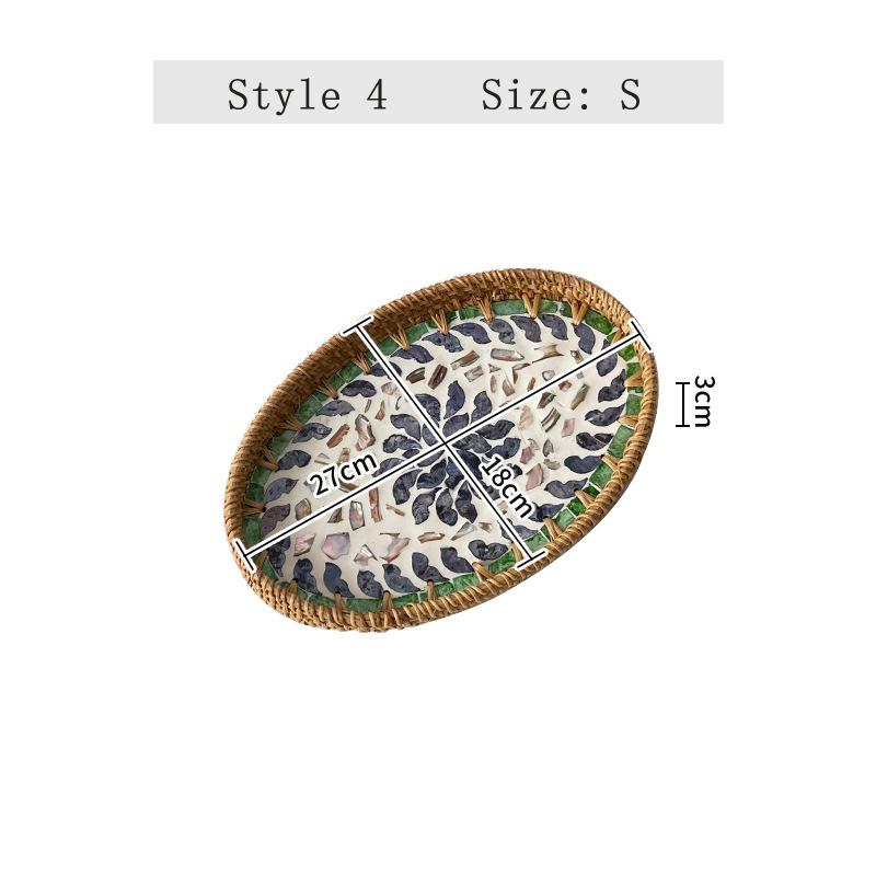 Rattan color inlaid shell storage basket living room light luxury storage basket fruit snack plate entrance key storage tray