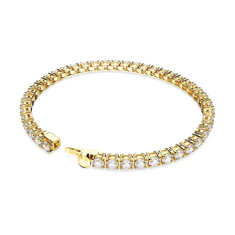 Swarovski Matrix Tennis Fashionable Round Cut Cubic Zirconia Gold Plated Bracelet Women's Gold M