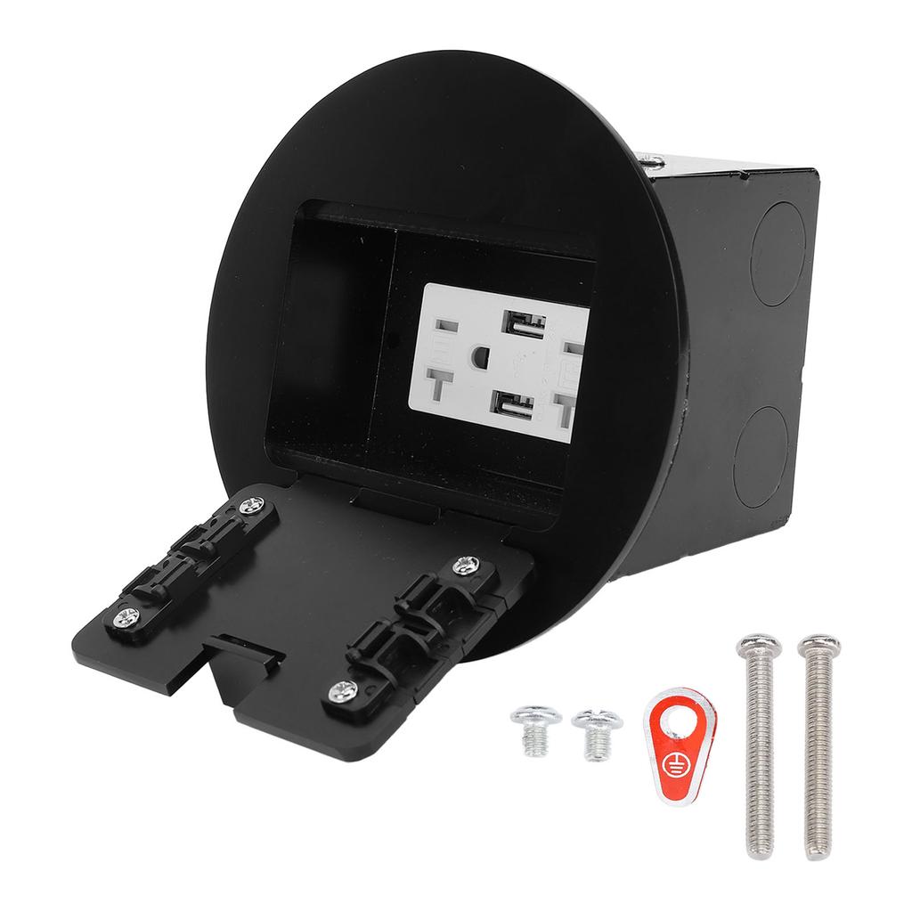 Einbau-Bodensteckdose Wasserdicht Edelstahl Flacher Steckdosensatz 20A 2 3 Löcher 2 USB Rund