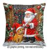 2D Flat Print 1pc Santa Claus Cat Cardinal Wooden Cabin Snow Scene Illustration Double-Sided Print Pillowcase, Christmas Holiday Home Decor Cushion Co