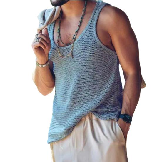 

Мужской жилет, сексуальный U-образный вырез, дышащая мужская летняя майка, чистый цвет, мужской жилет, мужская майка, мужская одежда M небесно-голубой