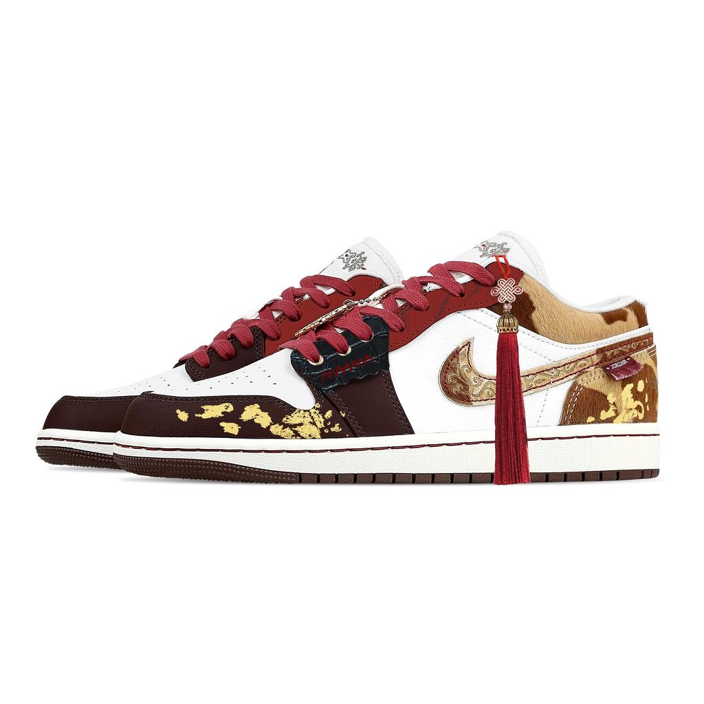 Jordan Air Jordan 1 Instant Wealth, Heart Box Abrasion Resistant Low top Vintage Basketball Shoes Men's Tan IQ5321-121(Team529--)