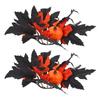 2Pcs Halloween Rings Wreath Black Artificial Maple Leaf Holder Table Centerpieces Fall Thanksgiving Party Decor