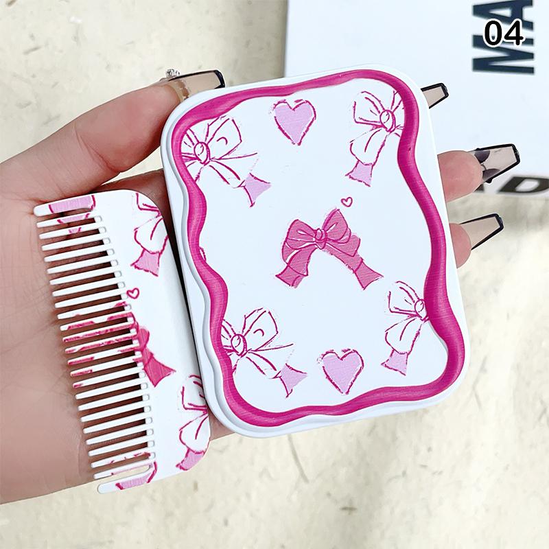 White Rabbit Bow Flip-Top Folding Makeup Mirror Portable Pocket Mirror Women Rectangle Cosmetic Make Up Mirror With Comb