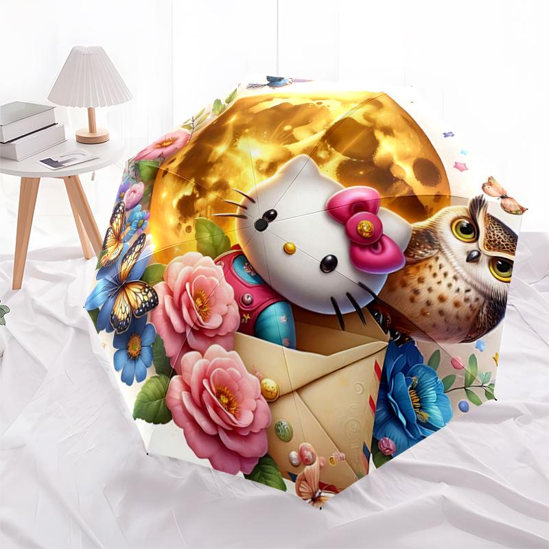 1pc Golden Moonlit Hello Kitty Automatic Opening/Closing Umbrella with Foldable Design, 8-Bone Iron Frame Outdoor Umbrella for Festive Gifts, Travel,