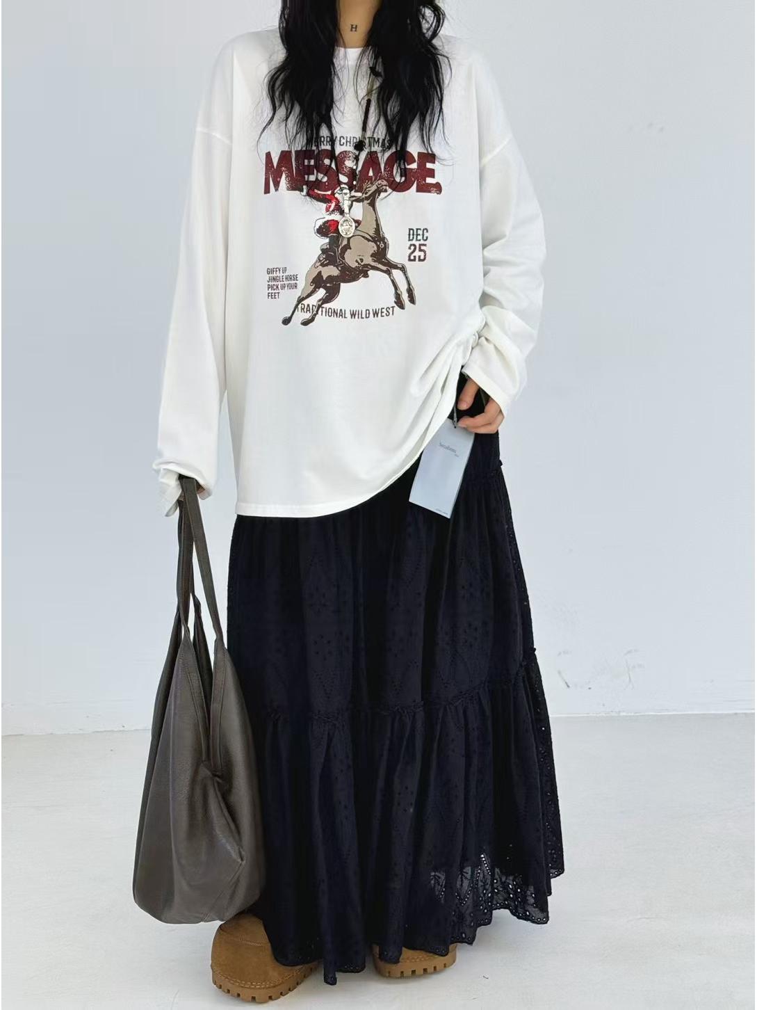 

Becabeau Женская повседневная рождественская футболка большого размера в корейском стиле с длинным рукавом из матового хлопка One Size