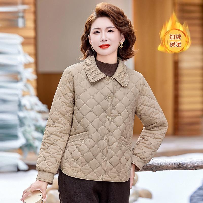 

Куртка средней длины с вельветовой подкладкой, модная новая куртка с подкладкой, топ для среднего и пожилого возраста, короткая легкая куртка с подкладкой для женщин 5XL [recommended 150-80kg]