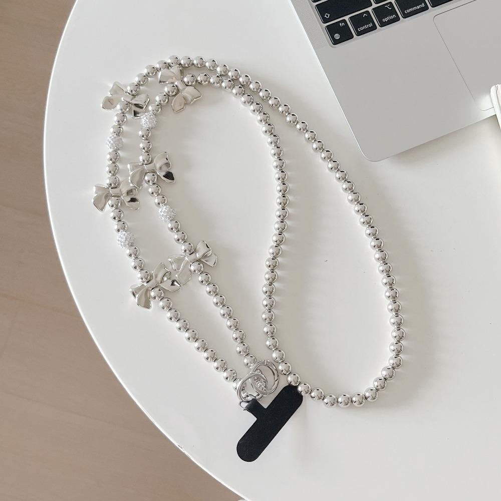 Delicate Love Heart Bowknot Crossbody Phone Chain Hanging Decoration Pearl Phone Lanyard Messenger Bag Chain