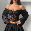 Black Off Shoulder Short Sleeve Lace Top