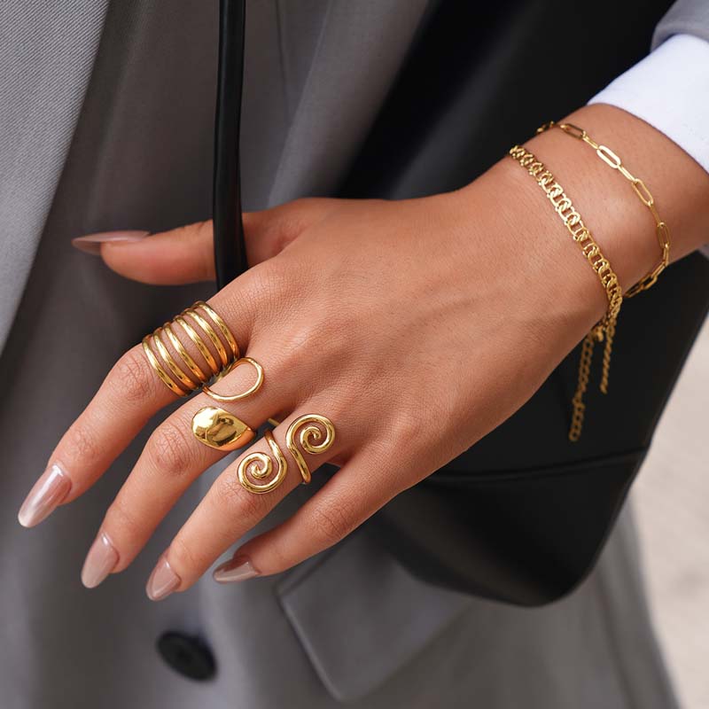 Fashion Metal Hollow Geometric Open Rings For Women Stainless Steel Gold Color Lines Spiral Adjustable Finger Ring Jewelry 2026