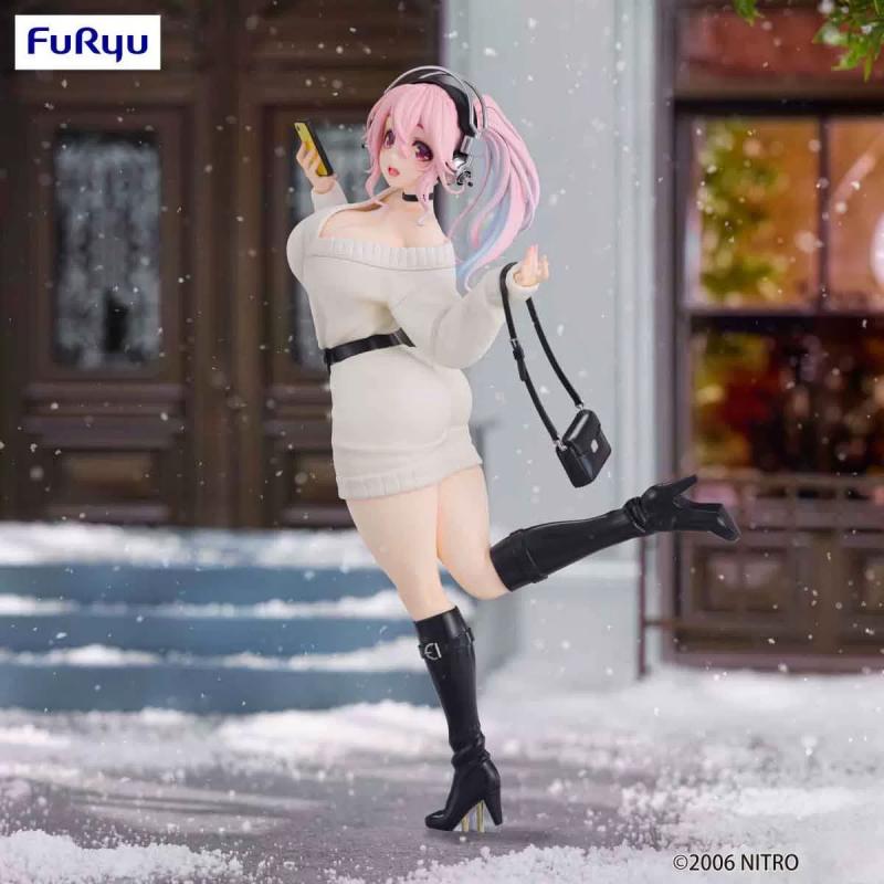 Hot Furyu Trio-Try-It Super Sonico Winter Memories Figure Cute Anime Display Sweater Statue Premium Collectible Models Toy Gifts