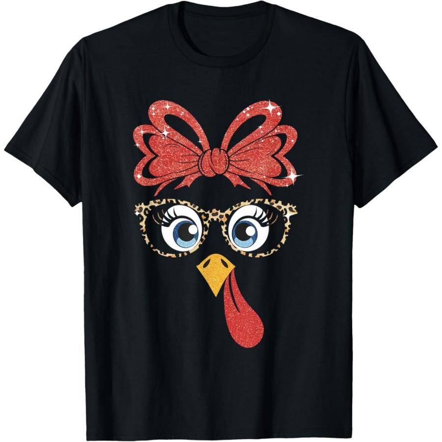 

Thanksgiving Turkey Face Leopard Glasses Women Girls T-Shirt XXXXXL чорний