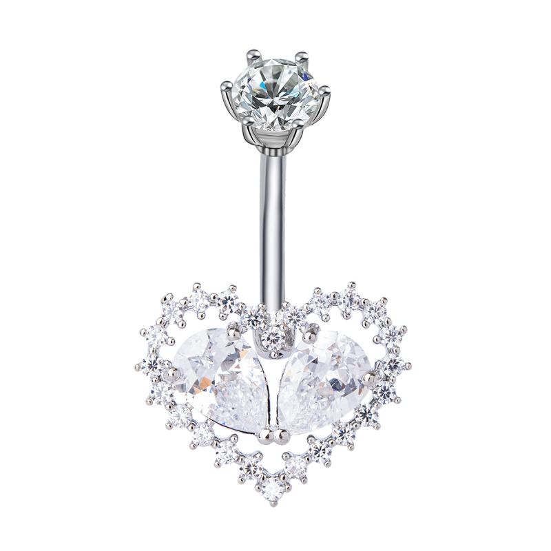 

Simple Heart Belly Button Rings Shiny Zircon Navel Piercing Barbell For Women Belly Ring Beach Body Jewelry Gifts