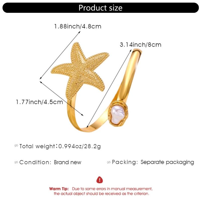 Adjustable Bracelet Starfish Pearls Bangle For Women Elegant Upper Arm Wristband Jewelry Piece Lightweight Alloy Design