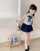Girls' Summer Plaid Halter Set – Navy Skirt & Shirt