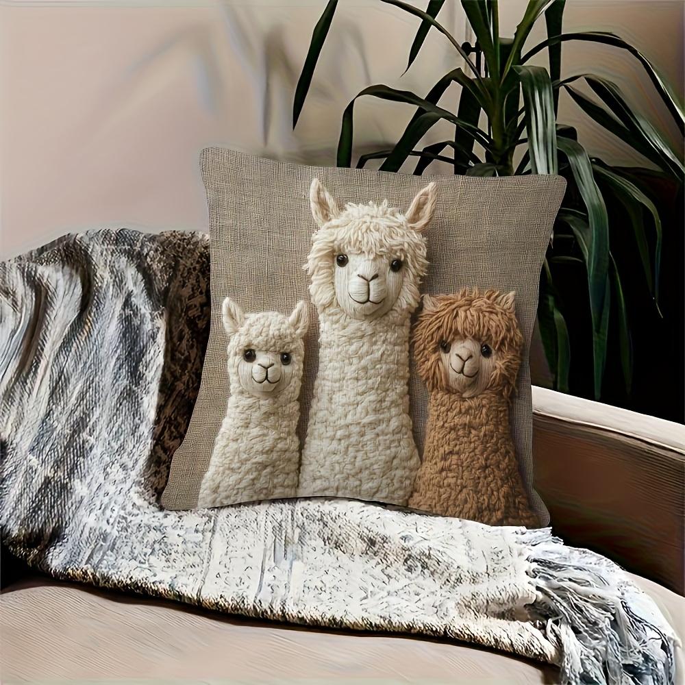 Alpaca Pillow Covers Machine Washable Polyester with Zipper Closure, Vintage Home Decor Suitable for Living Room